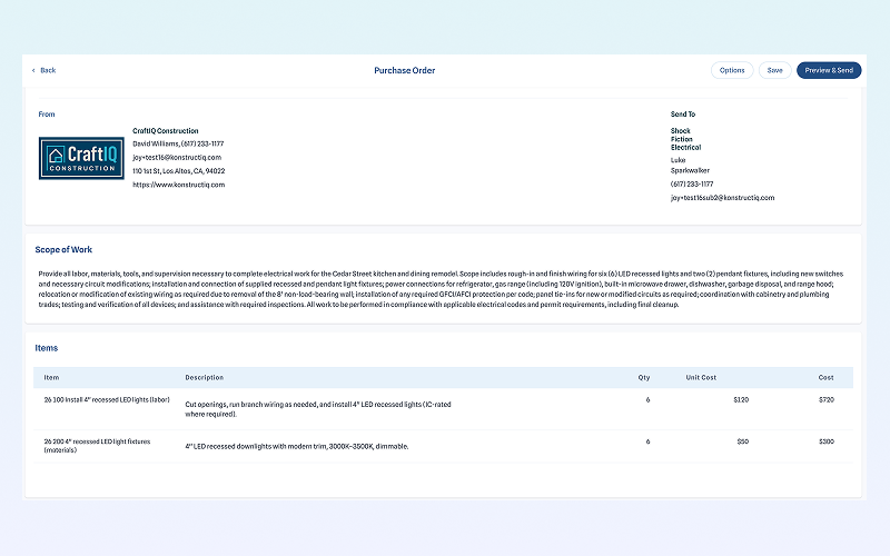 KonstructIQ purchase orders with bill sync